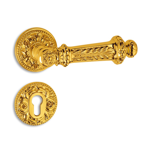 Paestum Door Handle on rose - Old Gold Finish