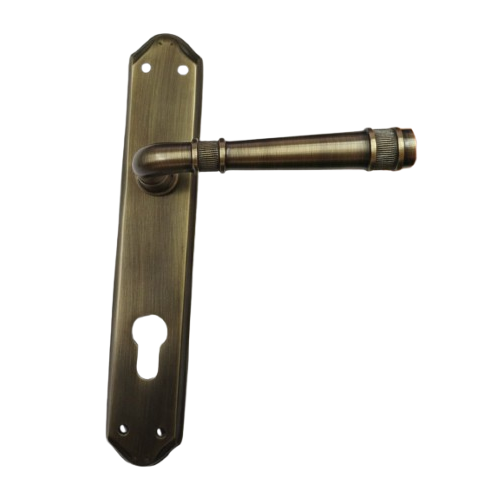 Door Lever Handle on Plate - Antique Brass Finish
