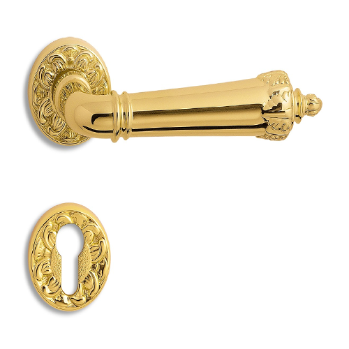 ERICE Door Lever Handle on rose - Polished Gold Finish