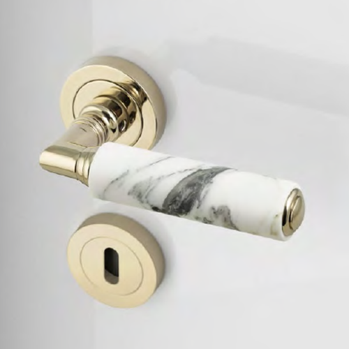 KIKKA Marble Lever Door handle - White Calacatta/Rhutenium Finish