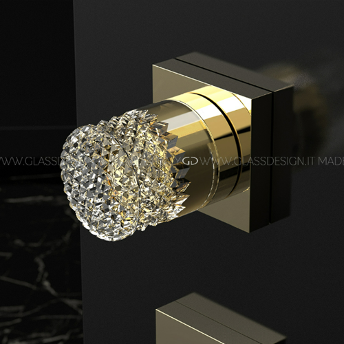 PRINCESS Home Crystal Door Knob Clear-Gold/Mat Black Finish