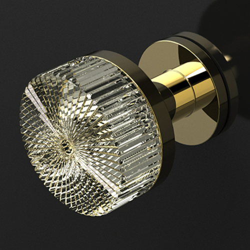 RAY Pull XL Push & Pull Crystal Knob - Clear/Polished Brass Finish