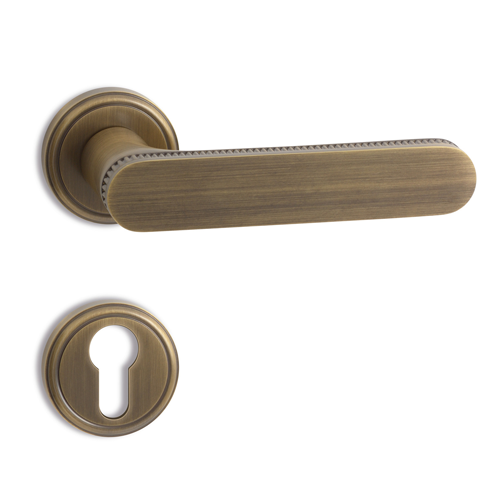 KRONE Door Lever Handle on rose - Scratched Bronze Finish
