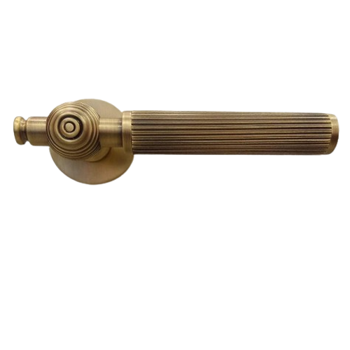 Circle Design Lever Handle on Rose - Antique Brass Finish