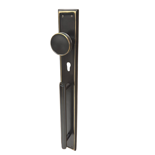 Dummy Door Knob With Handle  on Plate - 24" - French Wood Finish