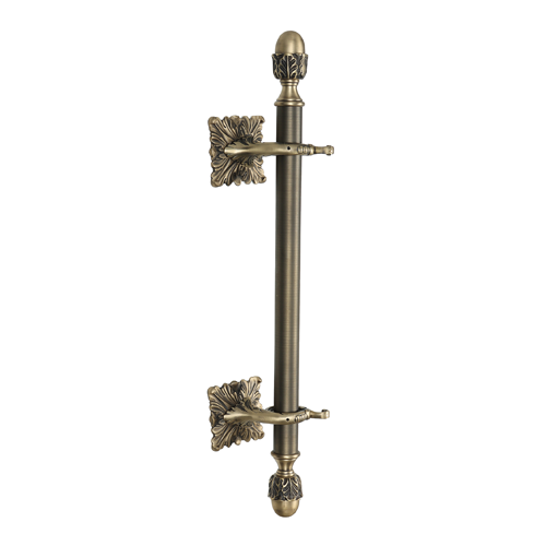 Brass Door Pull Handle Engraved Sq Base - 450mm - Antique Finish